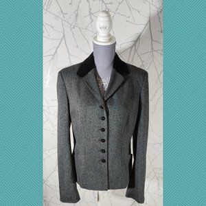 Suzy Shier Gray & Black Velvet Panel Button Front Blazer